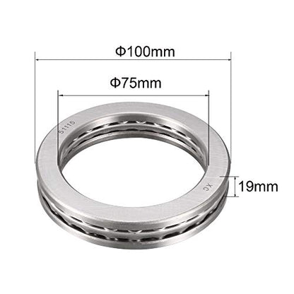 uxcell 51115 Miniature Thrust Ball Bearing 75mm x 100mm x 19mm Chrome Steel with Washer 2pcs - size: 75mmx100mmx19mm