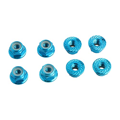 8PCS Flange M4 Lock Nuts Serrated Nylon Self-Tightening Aluminum M4 Wheel Hardware for Axial HPI TLR ECX Model RC Car Vehicles Upgraded Replacement Parts (Light Blue) - color: Light Blue