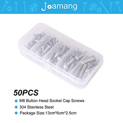 M6 x 10mm 14mm 18mm 20mm 25mm Button Head Socket Cap Screws Bolts, Stainless Steel 304, Metric Allen Hex Drive, Bright Finish, Fully Threaded, Assortment Kit 50PCS - size: Button M6x10-25 mm