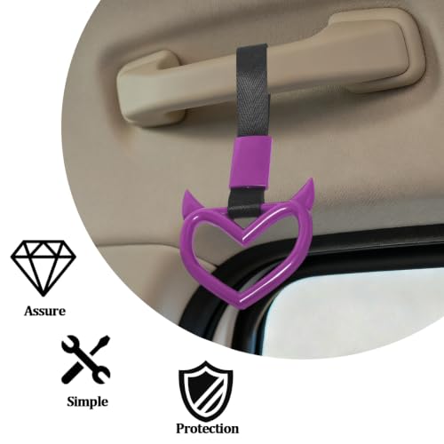 2PCS Car Devil Heart Handle Ring, Cute Heart-Shaped Vehicle Rear Bumper Waring Loops, Automotive Grab Handle Strap Drift Charm Decoration, Universal Fit (Purple/Black) - color: Purple/Black
