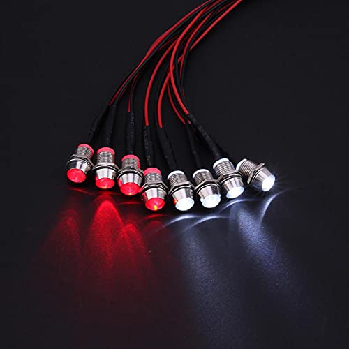 RC Car 8 LED Light Kit, Headlight Taillight for 1/10 1/8 RC Models Scx10 D90 TRX4 RC Car Truck Lighting (Red & White) - color: 8 LED Red White