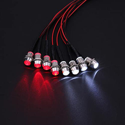RC Car 8 LED Light Kit, Headlight Taillight for 1/10 1/8 RC Models Scx10 D90 TRX4 RC Car Truck Lighting (Red & White) - color: 8 LED Red White