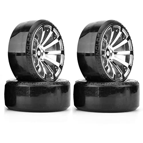 RC Plastic Wheel and Tire Set,WONFAST RC Drift Car 63mm Hard Tyres 12mm Hub Wheel for 1/10 On-Road Drifting Car Parts for HSP Tamiya HPI Kyosho TT02 (Silver) - color: Silver