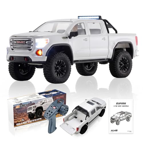 FMS FCX18S GMC Sierra S 1500 RC Crawler, 1/18 Brushless RC Truck 4WD Offroad, Official Licensed GMC Pickup with 2-Speed Transmission, Portal Axles, Metal Gears, ABS Hard Shell, RTR RC Car for Adults