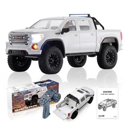 FMS FCX18S GMC Sierra S 1500 RC Crawler, 1/18 Brushless RC Truck 4WD Offroad, Official Licensed GMC Pickup with 2-Speed Transmission, Portal Axles, Metal Gears, ABS Hard Shell, RTR RC Car for Adults