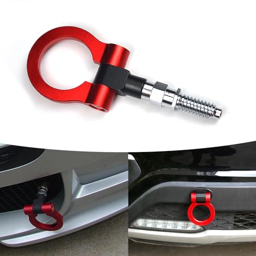 QODOLSI Pack-1 Car Front Bumper Tow Hook, Trailer Ring Replacement, Aluminum Bumper Pull Ring, Racing Recovery Hook, Screw-on Vehicle Modification Kit, for Most Cars, Trucks, Trailers (Red) - color: Red