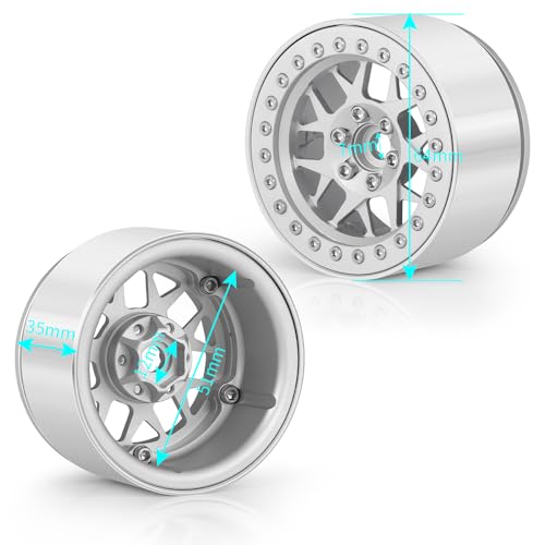 MOHERO 2.2 inches RC Beadlock Wheels/Rims for 1/10 Scale Rc Crawler Car Wraith 90018 Pack of 4 (Silver) - color: Silver