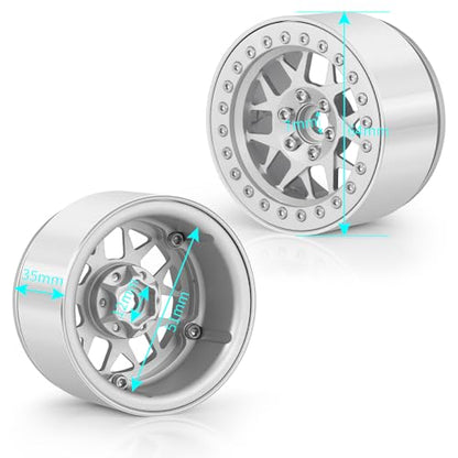 MOHERO 2.2 inches RC Beadlock Wheels/Rims for 1/10 Scale Rc Crawler Car Wraith 90018 Pack of 4 (Silver) - color: Silver