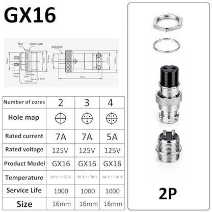 Clyxgs 2-Core Aviation Plug Connector Male Female 16mm Panel Mount Metal Wire Adapter 10PCS - style: GX16-2-10
