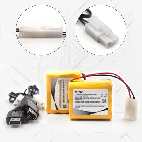 (2-Pack) 7.2V 800mAh Ni-Cd Battery with Tamiya Plug and USB Charger | Fits HT-3826, HT-3827, HT-2879, HT-2873 and HT-2874 compatible RC cars, trucks, boats and tanks.