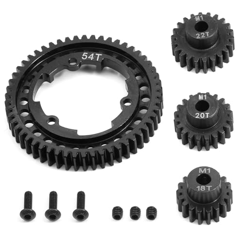 Hardened Steel 54T 1 Mod Spur Gear with 18T 20T 22T Motor Pinion Gear for 1/5 X-Maxx 1/7 XO-1 1/10 Maxx/E-Revo 2.0 VXL Upgrade Part, Replace of #6449 - size: 54T