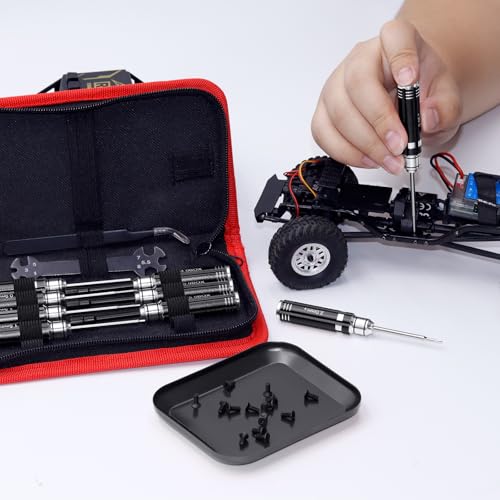 RC Tool Kit 12PCS Hex Screwdriver Nut Driver Set | Short Handle RC Tools with Hex, Phillips, Flat Drivers & Pliers for 1/18 1/24 RC Crawler, SCX24, TRX4M, Axial, Traxxas - color: Black
