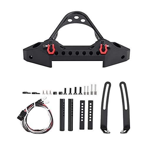 ZJchao RC Bumper, RC Front Bumper Metal Front Upper with 2 LED Lights for ‑4 1/10 Scale Crawler (Black) - color: Black
