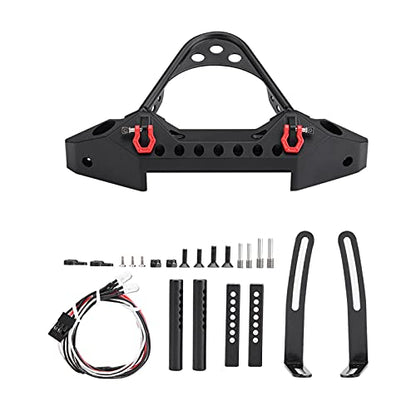 ZJchao RC Bumper, RC Front Bumper Metal Front Upper with 2 LED Lights for ‑4 1/10 Scale Crawler (Black) - color: Black