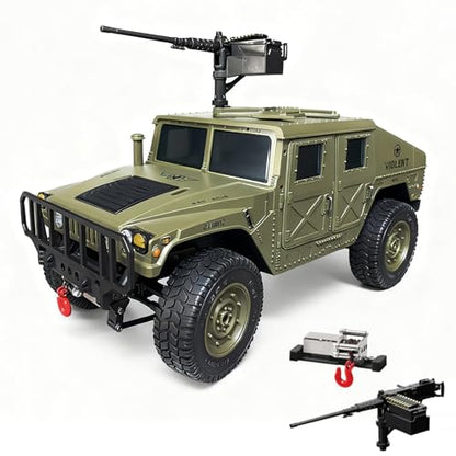 RC Hummer 4WD RTR Military RC Crawler with Winch for Adults | C8835 Oliver Green with Machine Gun - color: C8835-green