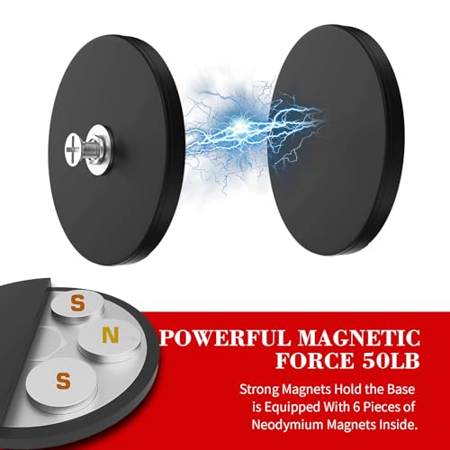 Thaibear Rubber Coated Magnets, 2Pcs 50LBS Rubber Coated Neodymium Magnet with M6 Magnetic Assembly Base, Non-Slip Strong Mounting Magnets for Light Bar Mirror Camera Tool