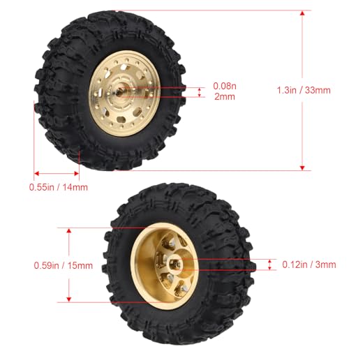 HobbyPark Brass Wheels and Tires for 1/30 Axial SCX30 Upgrades RC Crawler Parts 33x14mm 0.7" Tire with Foam Inserts, Set of 4 (Gold-8 Holes Rims) - color: Gold-8 Holes Rims