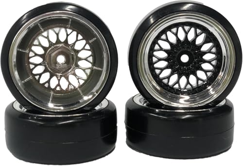 1/10 Drift Wheels Tires Set,AMZSTAR 4PCS 63mm RC Hard Tyre with Plastic Wheel Rims 12mm Hex for 1/10 RC On Road Racing Touring Drifting Car for Tamiya TT01 HSP HPI Kyosho (Black Silver,Offset:9mm) - color: Black Silver,offset:9mm