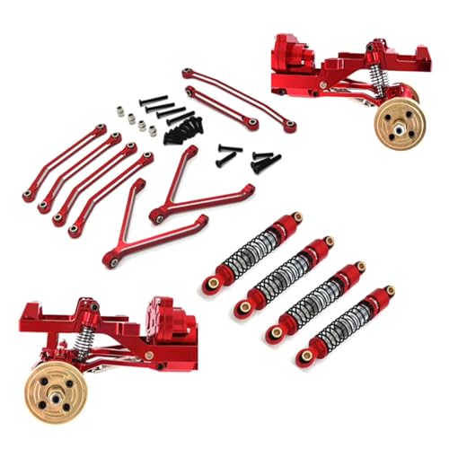 RC Cars Spare Parts for FMS for Fcx24 1/24 Metal Chassis Links Pull Rods and Oil Shock Absorber Set Rc Car Upgrade Parts Spare Accessories(Red) - color: Red