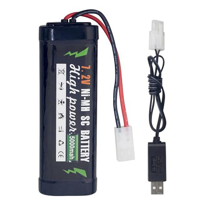 7.2V 5000mAh NiMH KET-2P Plug Battery with USB Charger Suitable for RC Truggy Buggy Tank Racing Remote Control Car Truck