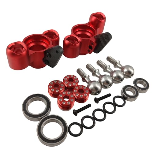 Steering Knuckles & Caster Blocks for ARRMA Kraton Outcast Notorious 6S (Red) | Aluminum,Front,Pivot Balls,1/8 Scale,BLX,AR330505 ARAC9366,CNC Machined,High Strength,Precision Fit - color: Red