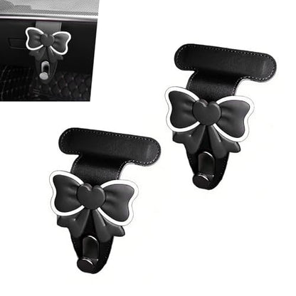 2 PCS Car Co-Pilot Glovebox Hooks, Cute Bowknot Front Passenger Seat Glove Box Storage Hangers, Anti-Scratch Leather Hangers for Purse, Umbrella, Universal for Most Vehicles (Black) - color: Black