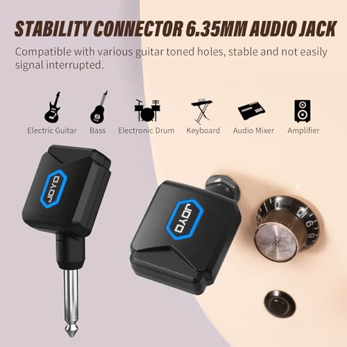 JOYO 5.8GHz Wireless Guitar System Transmitter and Receiver with Charging Case, 18H Battery life, 48kHz/24Bit, Low Latency, 4 Channels, Plug & Play for Electric Guitar & Bass (JW-06) - style: 5.8Ghz with Charging