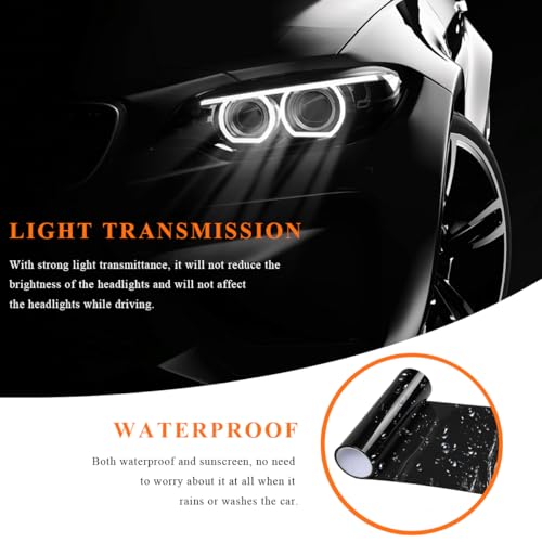 Sun Walker Car Light Tint Film, 12 x 48 Inch Waterproof Taillight Wrap Film Roll with Squeegee & Cutter, Self-Adhesive Vinyl Sticker Sheet Roll for Headlights Fog Lights Tail Lights (Dark Black) - color: Dark Black