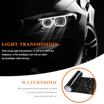 Sun Walker Car Light Tint Film, 12 x 48 Inch Waterproof Taillight Wrap Film Roll with Squeegee & Cutter, Self-Adhesive Vinyl Sticker Sheet Roll for Headlights Fog Lights Tail Lights (Dark Black) - color: Dark Black