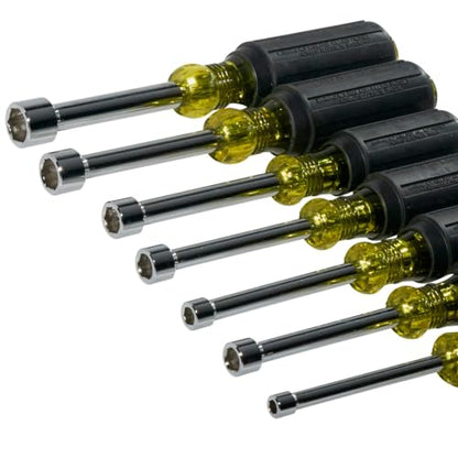 Klein Tools 631 Tool Set, Made in USA, Nut Driver Set w/Hex Nut Sizes 3/16, 1/4, 5/16, 11/32, 3/8, 7/16 and 1/2-Inch on 3-Inch Full Hollow Shaft, 7-Piece - style: Non-Magentic
