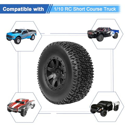 RC Wheel Set 4pcs Tires and Wheels Rims Pre-Glued SCT Tires for 1:10 RC Short Course Truck Slash 4x4 2WD VKAR 10SC HPI Losi SCT Redcat Blackout SC (Style B) - style: Style B
