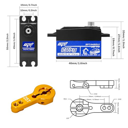 GOUPRC 20kg Low Profile Servo High Torque of Metal Gear Digital Servo with 25T Metal Arm for 1/8 1/10 1/12 RC Model DIY Car Robot - style: 20KG servo *1
