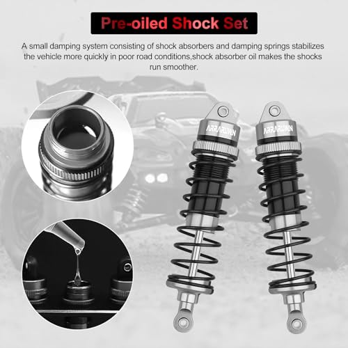 2PCS 1/10 RC Car Aluminum Front Shocks Replacement of AR330550 Update Parts | Compatible with Arrma 1/10 Typhon 3S/2S Granite 4x4 Bigrock Senton Shock Absorber Assembled - color: Gray Black 2Pcs F