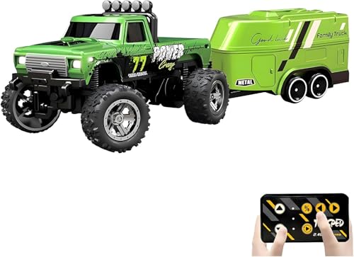 Atlodas Mini Rc Truck, Mini RC Monster Truck, 1:64 Scale Monster Truck Remote Control Car with Lights, 2.4Ghz Remote Control, Speed/Steering Adjustable (Green) - color: Green