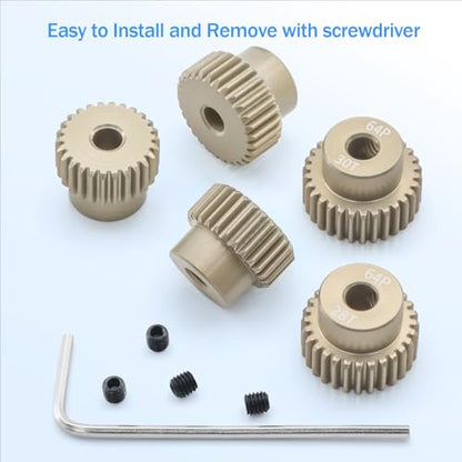 64P Pinion Gear Sets 26T 27T 28T 29T 30T for Shaft 3.175mm RC Motor Compatible with HPI Kyosho Losi Axial Tamiya 1/10 RC Car Monster Truck Upgrade Parts - size: 26T 27T 28T 29T 30T