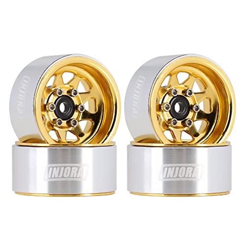INJORA 1.0 Beadlock Wheel Stamped Steel Beadlock Deep Dish 1.0" Wheels for 1/18 TRX4M Axial SCX24 Gladiator Deadbolt Bronco C10 JLU Upgrade Parts(Yellow) - color: Yellow