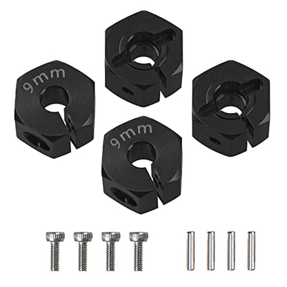 Aluminum Alloy 12mm Wheel Hex Hub Drive Adapters with Pins Screws Compatible with Axial SCX10 HSP HPI Tamiya Redcat 1/10 RC Crawler Car (9mm, Black) - color: Black, size: 9mm