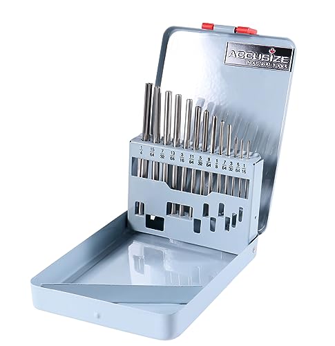 Accusize Industrial Tools 1/16-1/4'' 13 Pcs Hss 6542 Straight Flute, Chucking Reamer Set, 5500-Se00 | ANSI Standard, Straight Shank and Straight Flute, Right-Hand Cut, Fractional Sizes by 64ths, 5500-SE00
