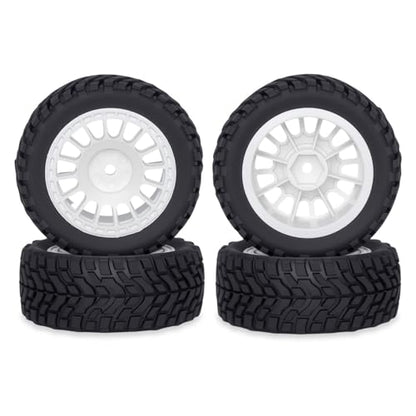 4PCS RC Rally Car Tyres 12mm Hex Hub Wheel Rims Tires NOT Pre-Glued for 1/16 1/14 1/12 1/10 Scale Off Road Buggy On-Road Touring Car Upgrade Parts (White) - color: White