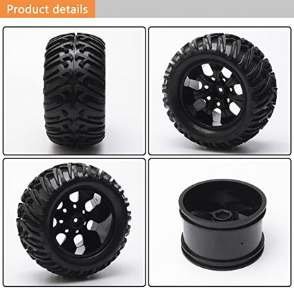 1/10 Monster Truck Tires & Wheels, Black, 4PCs Unmounted Set | 5" 128mm Off-Road RC Tires, 12mm Hex 7-Spoke Rims, Compatible with Traxxas Stampede, Compatible with Arrma Granite - color: Black