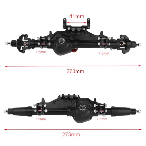 Complete Metal Front Rear Axle for 1/10 RC Rock Crawler Axial Wraith 90018 90020 90045 RR10 90048 90053 (Black) - color: Black