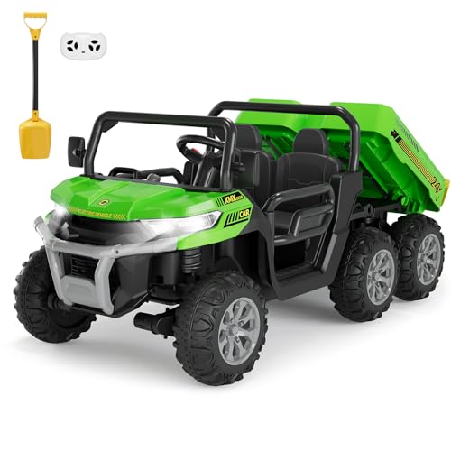 Hetoy 24V 2-Seater Ride On Dump Truck with Parent Remote Control, 4WD 6-Wheel Electric Car for Big Kids, UTV Style Dump Bed & Music Horn, ASTM/CPSIA Certified (Ages 3+) (Green) - color: Green