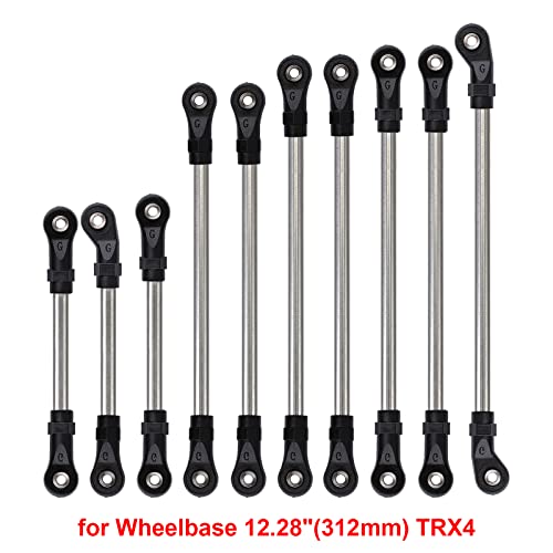 INJORA Stainless Steel Link Rod Linkage Plastic Rod End Set 312mm Wheelbase for 1/10 TRX4 RC Crawler Car - size: For 313mm TRX4