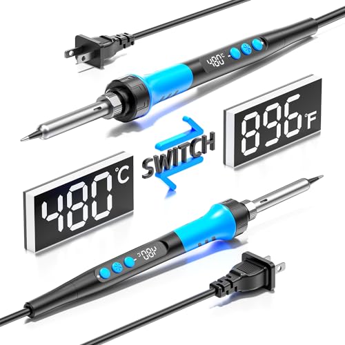 Soldering Iron Kit, 90W 110V LCD digital soldering gun，12-in-1 Soldering Iron Kit Tool，Temperature adjustable from 180-480°C，5 soldering tips，soldering wire，soldering paste，soldering pump - color: Sky Blue