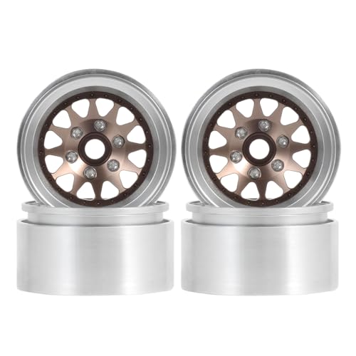 4PCS 1.9" Beadlock Wheel Rims Offset-10mm Aluminum Alloy Metal Wheel Hub for 1/10 RC Rock Crawler Car for Axial SCX10 TRX4 TRX6 D90 D110 Upgrade Accessories(12Holes-Bronze) - color: 12holes-bronze