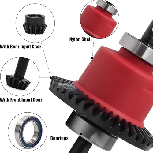 Front Rear Differential with Bearings, 37T/13T Gear Ratio Diffs Fit for Traxxas 1:10 Slash 4X4 Rustler Stampede Bandit Rally Ford F-150, Upgrade Replacement for RC Monster Truck Crawler - color: Red