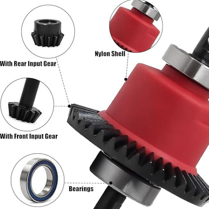Front Rear Differential with Bearings, 37T/13T Gear Ratio Diffs Fit for Traxxas 1:10 Slash 4X4 Rustler Stampede Bandit Rally Ford F-150, Upgrade Replacement for RC Monster Truck Crawler - color: Red