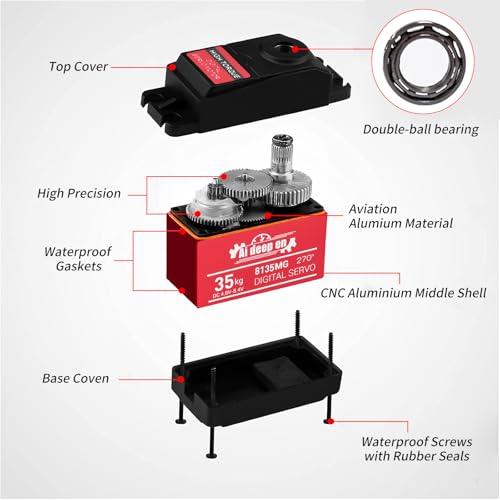 35KG Servo High Torque RC Servo,Servo Motor 4.8-8.4V RC Servo Full Metal Gear Waterproof Compatible with 1/8, 1/10, 1/12 RC Car with 25T Servo Horn and Parts (270°-2 Pack) - color: 35kg