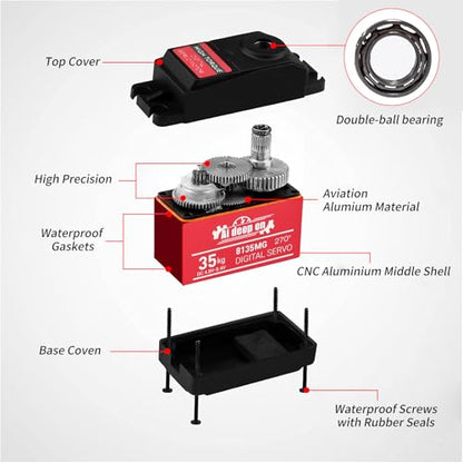 35KG Servo High Torque RC Servo,Servo Motor 4.8-8.4V RC Servo Full Metal Gear Waterproof Compatible with 1/8, 1/10, 1/12 RC Car with 25T Servo Horn and Parts (270°-2 Pack) - color: 35kg