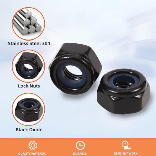1/2-13 Nylon Insert Hex Lock Nuts Locknuts, 304 Stainless Steel 18-8, Black Oxide (304), 10 PCS - color: Black, size: 1/2-13